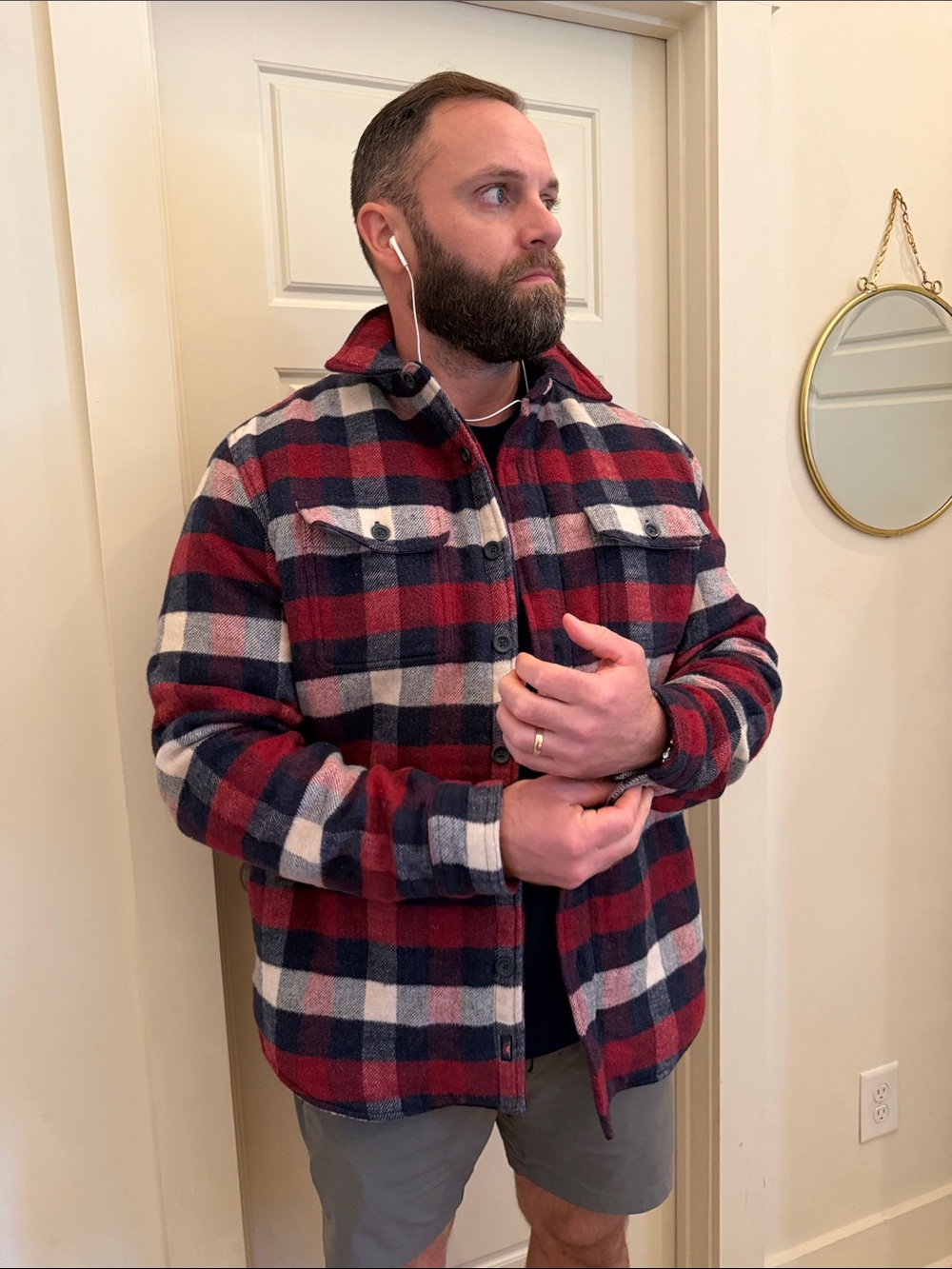 FAHERTY Men's Red and Navy Plaid Button-Up Jacket